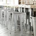 BizChair Commercial Grade 30 High Backless White Metal Indoor-Outdoor Barstool with Gray Poly Resin Wood Seat