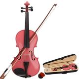 Veryke Violin for Kids New 1/2 Acoustic Violin for Boys and Girls Solid Wood Violin with Case and Bow Black Violin Outfit Set for Beginners - Pink