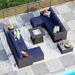 Sophia & William 7-Piece Wicker Patio Conversation Set with Fire Pit Table - Navy Blue