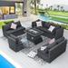 NICESOUL 9 Pcs Outdoor Sofa with Fire Pit Table Wicker Conversation Dark Gray