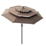 9 Ft Patio Umbrella 3-Tiers Outdoor Sunshade with Crank and tilt and Wind Vents for Garden Deck Backyard Pool Shade Outside Deck Swimming Pool Chocolate