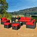 Gymax 8PCS Rattan Patio Sectional Furniture Set w/ Waterproof Cover & Red Cushions