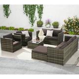 Highsound 6 Pieces Outdoor Patio Furniture Set All-Weather Patio Outdoor Conversation Sectional Set with Coffee Table & Ottoman Wicker Sofas Dark Gray