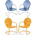 Home Square Griffith 4 Piece Metal Patio Chair Set in Tangerine and Sky Blue