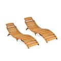 GDF Studio Lisbon Outdoor Acacia Wood Folding Chaise Lounge Set of 2 Natural