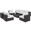 Modern Contemporary Urban Design Outdoor Patio Balcony Eight PCS Sectional Sofa Set White Rattan