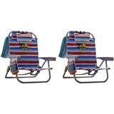 2 Pack Tommy Bahama Backpack Beach Chair with Cooler Storage Pouch and Towel Bar (Orange &Blue)