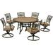 Hanover Monaco 7-Piece Dining Set in Tan with Six Swivel Rockers and a 60-in. Tile-Top Table