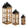 Evergreen Set of 3 Nested Wood and Metal Lanterns 9.8 x 9.8 x 28.3 inches.