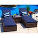 Tuscany 3-Piece Resin Wicker Outdoor Patio Furniture Chaise Lounge Set with Two Chaise Lounge Chairs and Side Table (Half-Round Brown Wicker Sunbrella Canvas Navy)