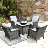 Ovios 6 Pieces Outdoor Furniture with CSA Fire Pit All Weather Wicker Patio Conversation Set with Single Chair for Porch