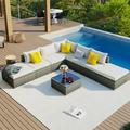 Docooler 8-Pieces Outdoor Patio Furniture Sets Garden Conversation Wicker Sofa Set Single Sofa Combinable Beige Cushions Gray Wicker