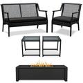 Home Square 6 Piece Patio Set with Bench Fire Table 2 Chairs and 2 End Tables