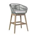 Armen Living Tutti Frutti Indoor Outdoor Bar Height Bar Stool in Aged Teak Wood with Grey Rope