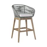 Armen Living Tutti Frutti Indoor Outdoor Bar Height Bar Stool in Aged Teak Wood with Grey Rope