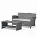 GDF Studio Raina Outdoor Wicker Loveseat and Coffee Table Set with Cushion Gray and Light Gray