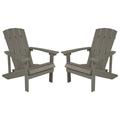 Flash Furniture Set of 2 Charlestown All-Weather Poly Resin Wood Adirondack Chairs in Gray
