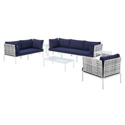 Lounge Sectional Sofa Chair Table Set Sunbrella Aluminum Metal Steel Blue Navy Modern Contemporary Urban Design Outdoor Patio Balcony Cafe Bistro Garden Furniture Hotel Hospitality