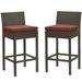Modway Conduit Outdoor Wicker Rattan Bar Stool in Brown/Currant (Set of 2)