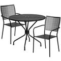 Flash Furniture Oia Commercial Grade 35.25 Round Black Indoor-Outdoor Steel Patio Table Set with 2 Square Back Chairs