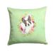 Boston Terrier Green Flowers Fabric Decorative Pillow