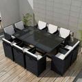 vidaXL 11 Piece Outdoor Dining Set with Cushions Poly Rattan Black 42547