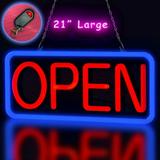 LED Open Sign Neon Style - Large Ultra Bright Neon Open Sign LED w/ Key Fob Remote Control for Stores - Animated Flashing Business Window Open Signs Shop Light (21 x 10 Rectangle Red & Blue)