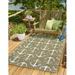 Unique Loom Ahoy Indoor/Outdoor Coastal Rug Green/Ivory 10 x 14 1 Rectangle Solid Print Beach/Nautical Perfect For Patio Deck Garage Entryway