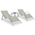 Anself 2 Piece Sun Loungers with Cushion and Glass Tabletop Table Set Aluminum Frame Chaise Lounge Chairs Cream for Poolside Beach Backyard Balcony Garden Patio Outdoor Furniture