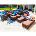 Tuscany 16-Piece Resin Wicker Outdoor Patio Furniture Combination Set with Loveseat Lounge Set Six-seat Dining Set and Chaise Lounge Set (Half-Round Brown Wicker Sunbrella Canvas Tuscan)