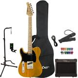 Sawtooth Butterscotch ET Series Left-Handed Electric Guitar with Black Pickguard - Includes: Gig Bag Amp Picks Tuner Strap Stand Cable and Guitar Instructional