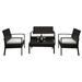 4 Piece Outdoor Furniture Wicker Patio Garden Dining Sets Patio Furniture Rattan Furniture Rattan Sets with Seat Cushions & Tempered Glass Coffee Table for Porch Poolside Backyard Garden S1844