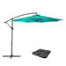 CorLiving 9.5ft Tilting Offset Patio Umbrella Outdoor Hanging Umbrella with Crank Cantilever Patio Umbrella For Backyard Deck Garden Outdoor Patio Umbrella with Base Turquoise Blue