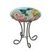 Evergreen 18 Solar Hand Painted Embossed Glass Bird Bath with Stand Floral Hummingbird