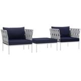 Modern Contemporary Urban Design Outdoor Patio Balcony Three PCS Chairs and Side Table Set Navy Blue White Rattan