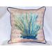 Betsy Drake Blue Coral Beige Indoor-Outdoor Pillow 18 in. x 18 in.