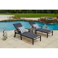 Milan 3-Piece Aluminum Outdoor Patio Furniture Chaise Lounge Chair Set in Charcoal w/ Two Chaise Lounge Chairs and Side Table