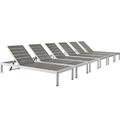 Pemberly Row Aluminum Patio Chaise Lounge Chair in Silver/Gray (Set of 6)