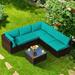 Costway 6PCS Patio Rattan Furniture Set Cushioned Sofa Coffee Table Turquoise