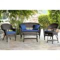 Jeco 5pc Wicker Conversation Set in Espresso with Blue Cushions