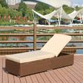 Outdoor Patio Lounge Chair Adjustable Chaise Long Rattan Chair Wicker Chaise Additional Recliner Chair Patio Furniture Brown Wicker Beige Cushions