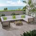 GDF Studio Emma Outdoor 9 Seater Acacia Wood Sectional Sofa Set Gray and White