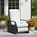 Arttoreal Outdoor Adjustable Wicker Recliner Chair with Cushion and Aluminum Frame Beige