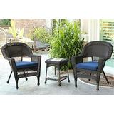 Jeco 3pc Wicker Chair and End Table Set with Blue Chair Cushion-Finish:Espresso