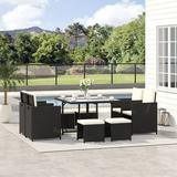 Outsunny 9-Piece PE Rattan Patio Furniture Set Outdoor Wicker Patio Dining Set Cushions 4 Armchairs 2 Easy-Store Ottoman Footrests 1 Tempered Glass Center Coffee Table Black/Cream White