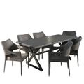 GDF Studio Yupon Outdoor Wicker and Aluminum 7 Piece Dining Set Gray and Black