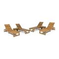 Noble House Matthew Multiple Position Acacia Wood Outdoor Chaise Lounge - Set of 4 Teak/Yellow