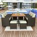 11 Pieces Wicker Dining Set Patio Furniture Conversation Set Space Save Rattan Bar Table Set All-Weather Garden Backyard Dining Table Set