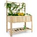 Costway Raised Garden Bed Elevated Wooden Planter Box with Trellis & Open Storage Shelf