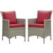 Pemberly Row Wicker Patio Dining Arm Chair in Gray and Red (Set of 2)